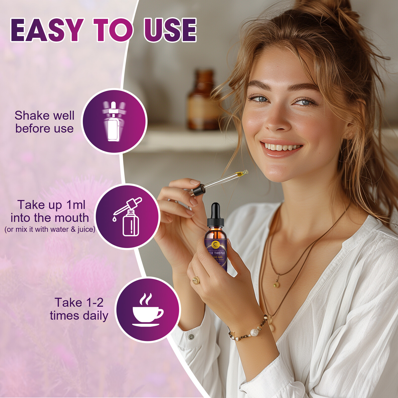 Milk Thistle Liquid Drops Silymarin 1000mg, Liver Supplement Detox & Cleanse