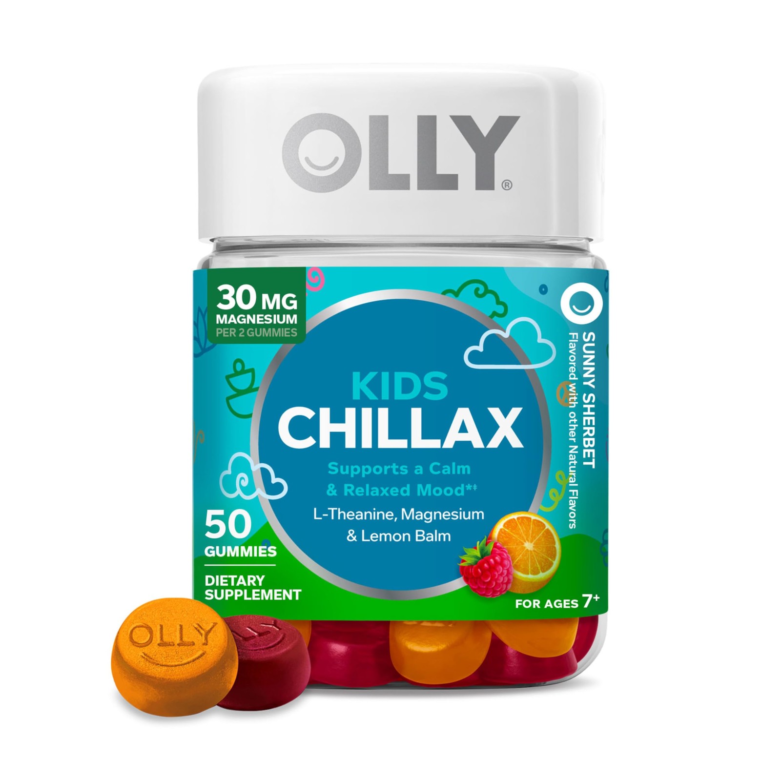 OLLY Kids Chillax Gummy, For a Calm and Relaxed 50 Count (Pack of 1), Sherbet