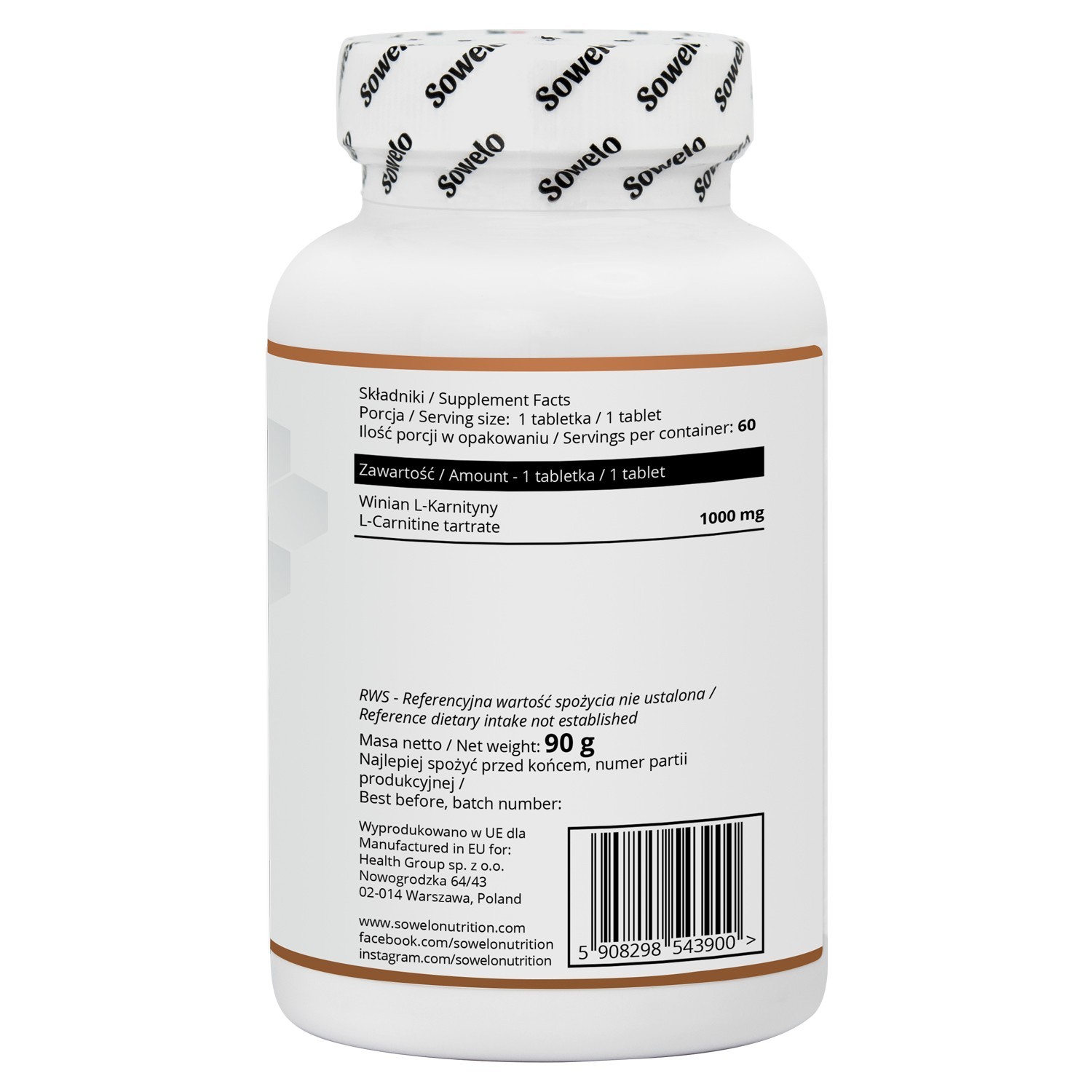 L-Carnitine 1000mg Tablets – Fat Burner, Anticatabolic & Antioxidant – Sowelo