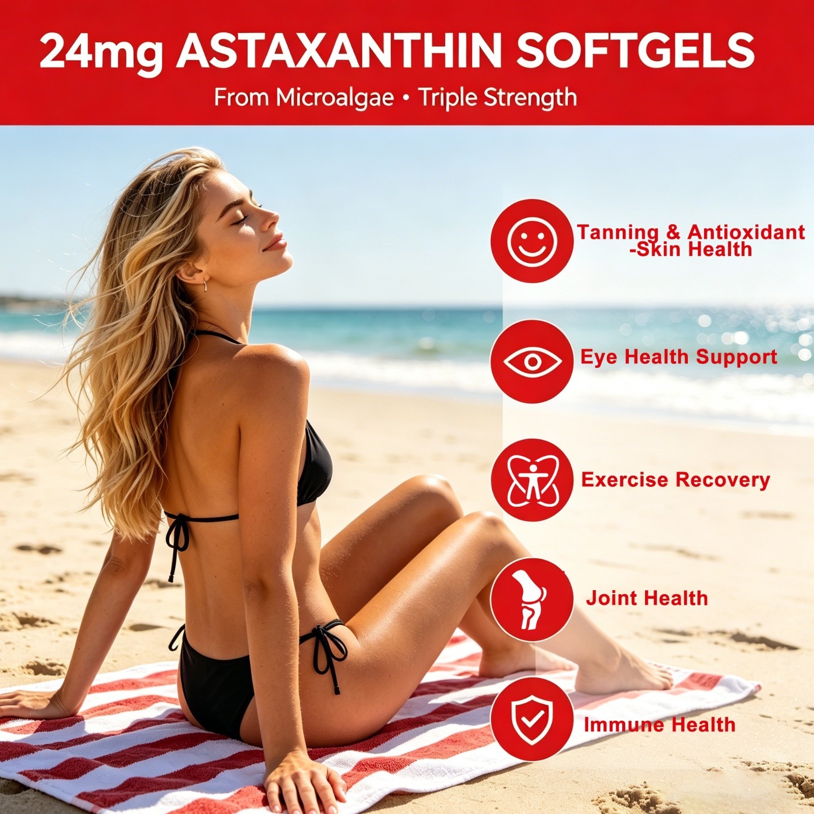 Premium Astaxanthin 24mg 150 Softgels: 16-in-1 Eye, Skin & Brain Antioxidant