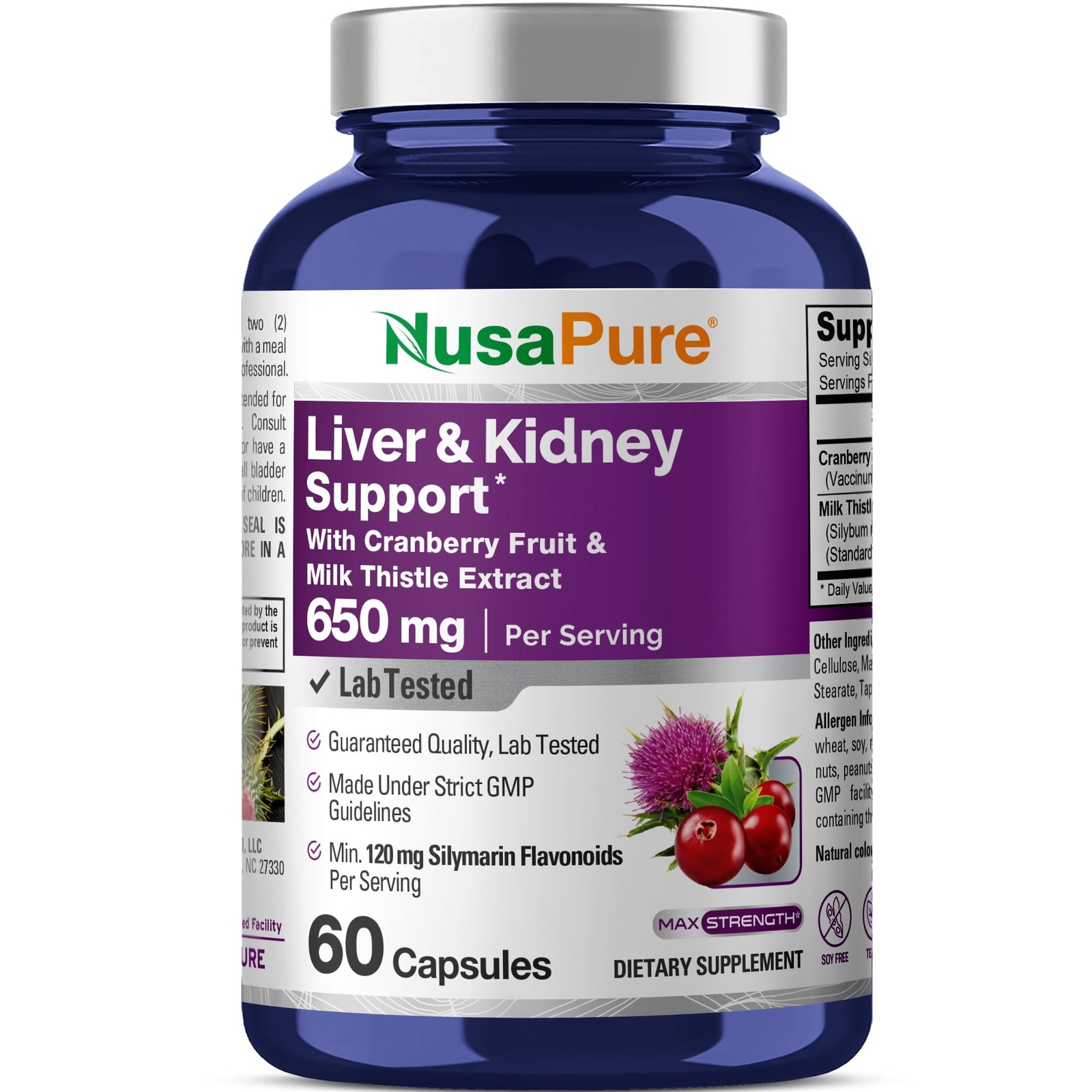 NusaPure Liver & Kidney Support Cranberry Fruit & Milk Thistle Extract