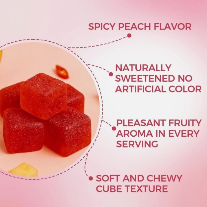 Peach Gummies Spicy Cubes 30 Gummies 1 Bag Support for Calm and Relaxation Hot