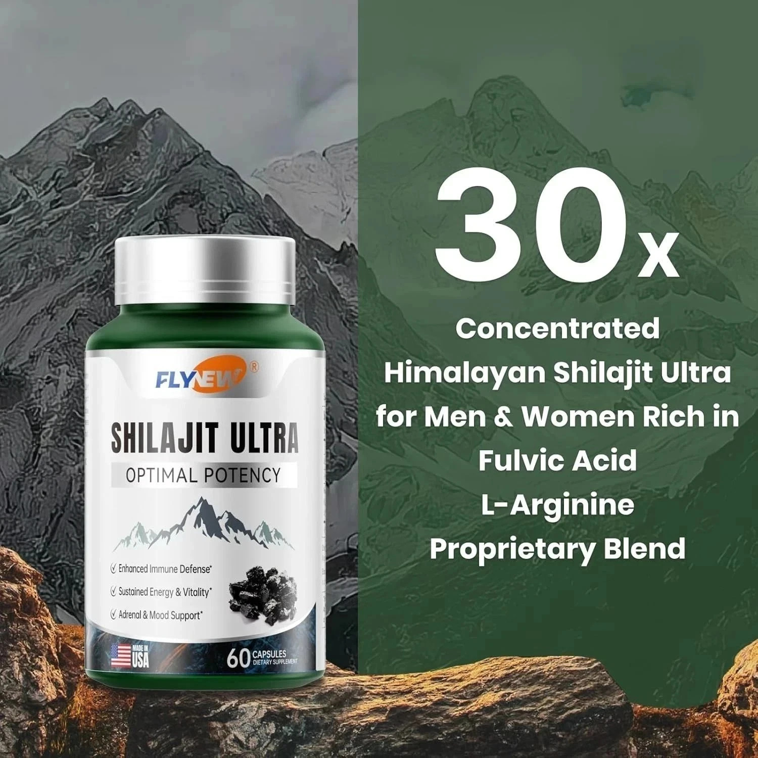 Flynew Shilajit Ultra Optimal Potency, Shilajit Extract with L-Arginine 2 pack