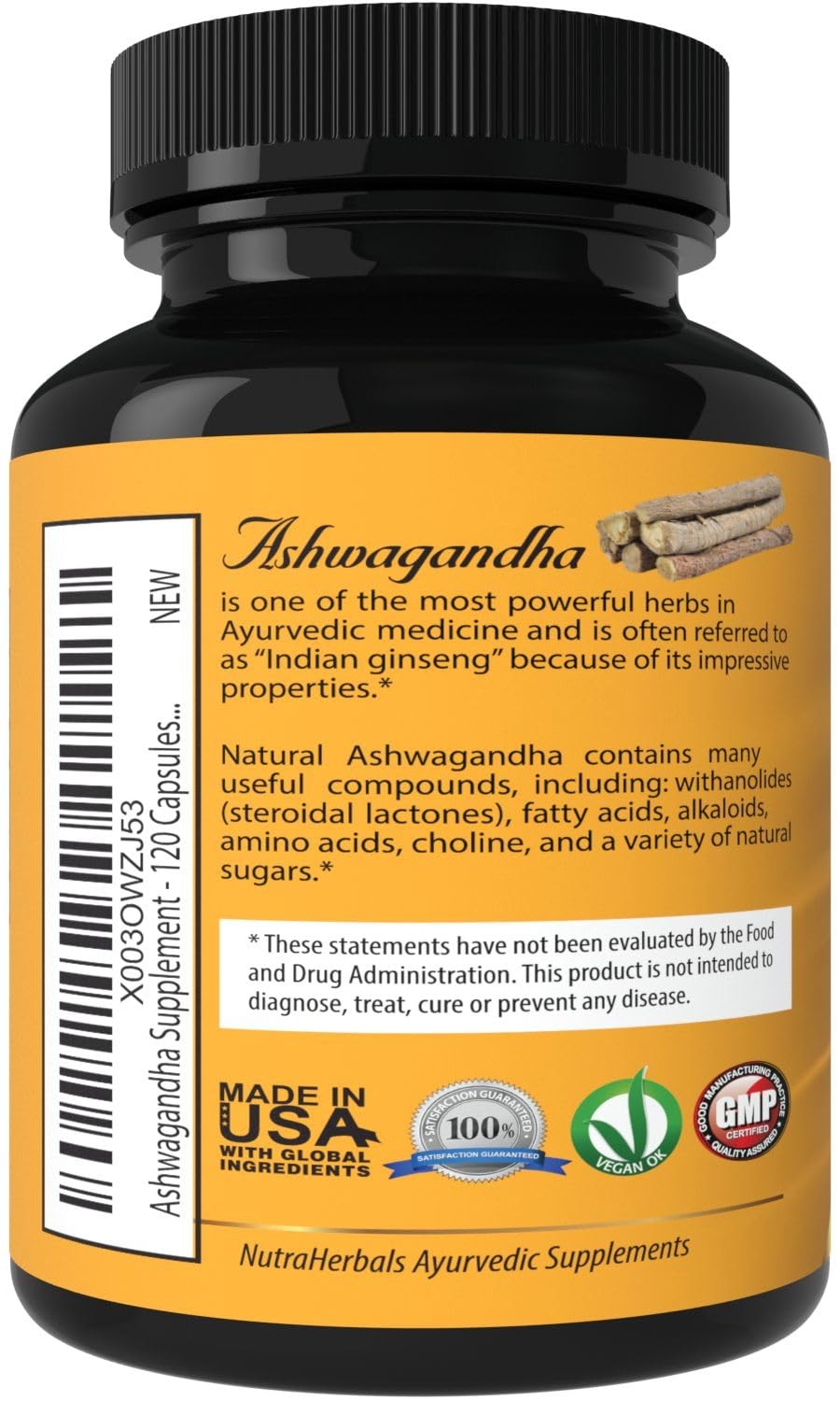 NUTRAHERBALS Ashwagandha Supplement Made with Premium 120 Count (Pack of 1)