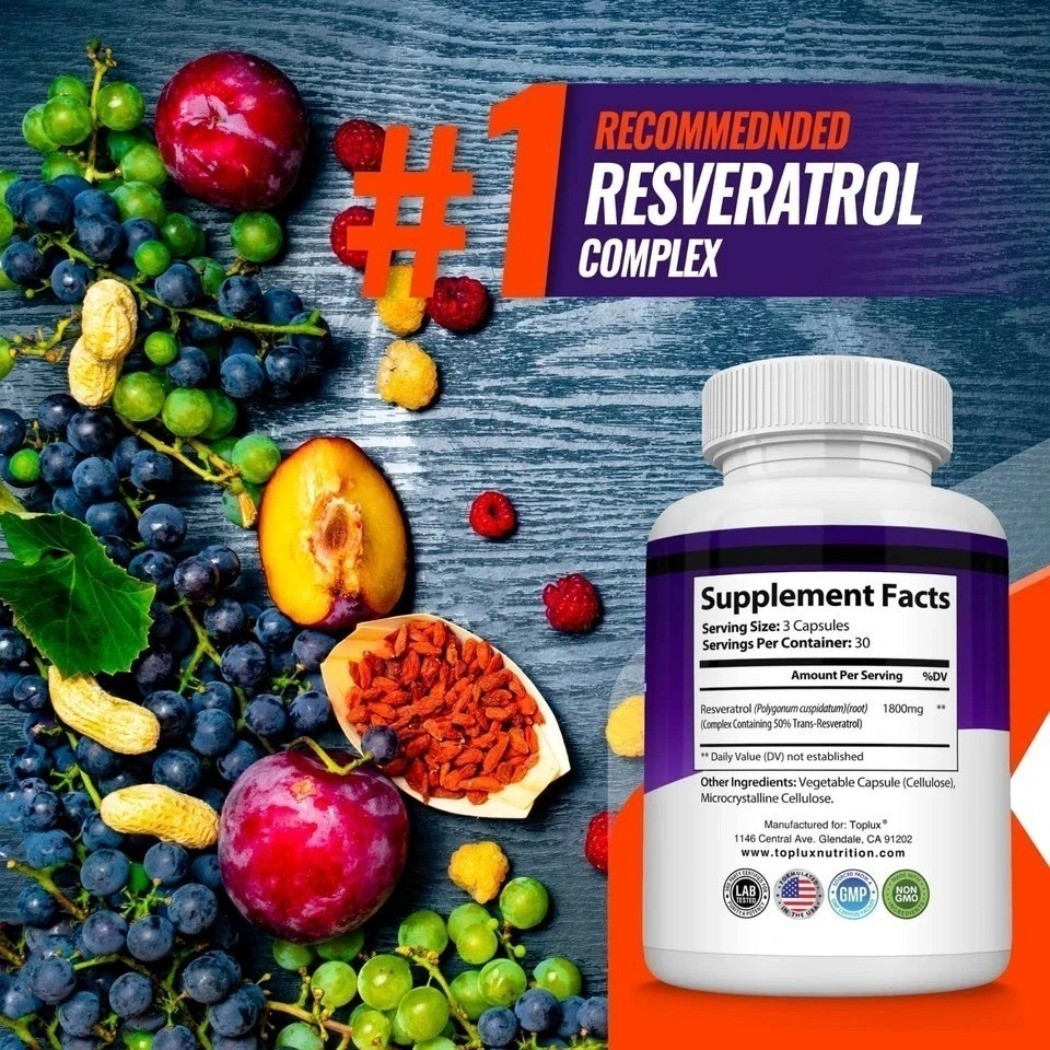 1800mg Resveratrol Antioxidant Complex Natural Supplement 60 Capsules New