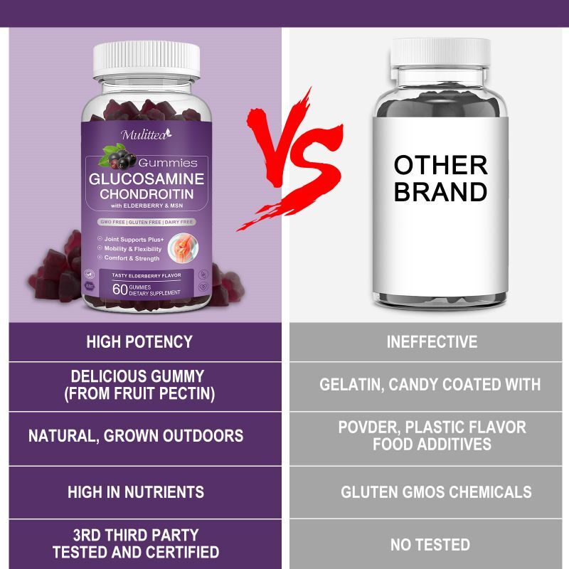2 Pack Glucosamine Chondroitin Gummies MSM Triple Strength Joint Support 1500mg