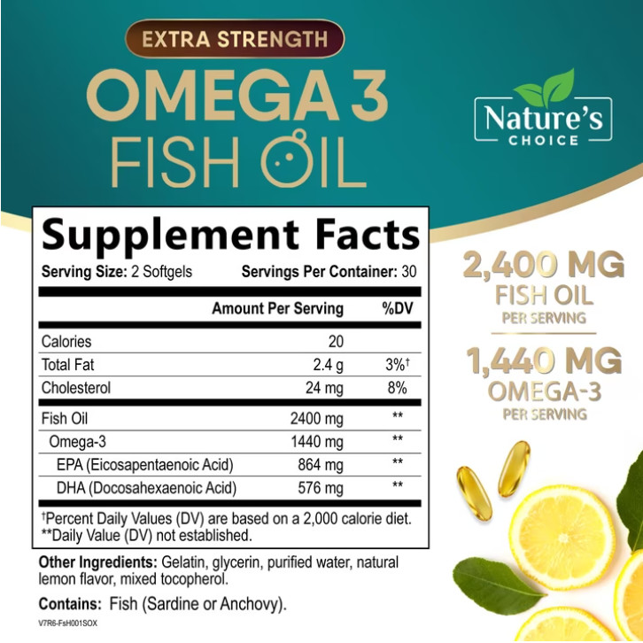 Triple Strength Omega 3 Fish Oil Supplement 2400 mg – EPA & DHA Fish Oil Omega 3