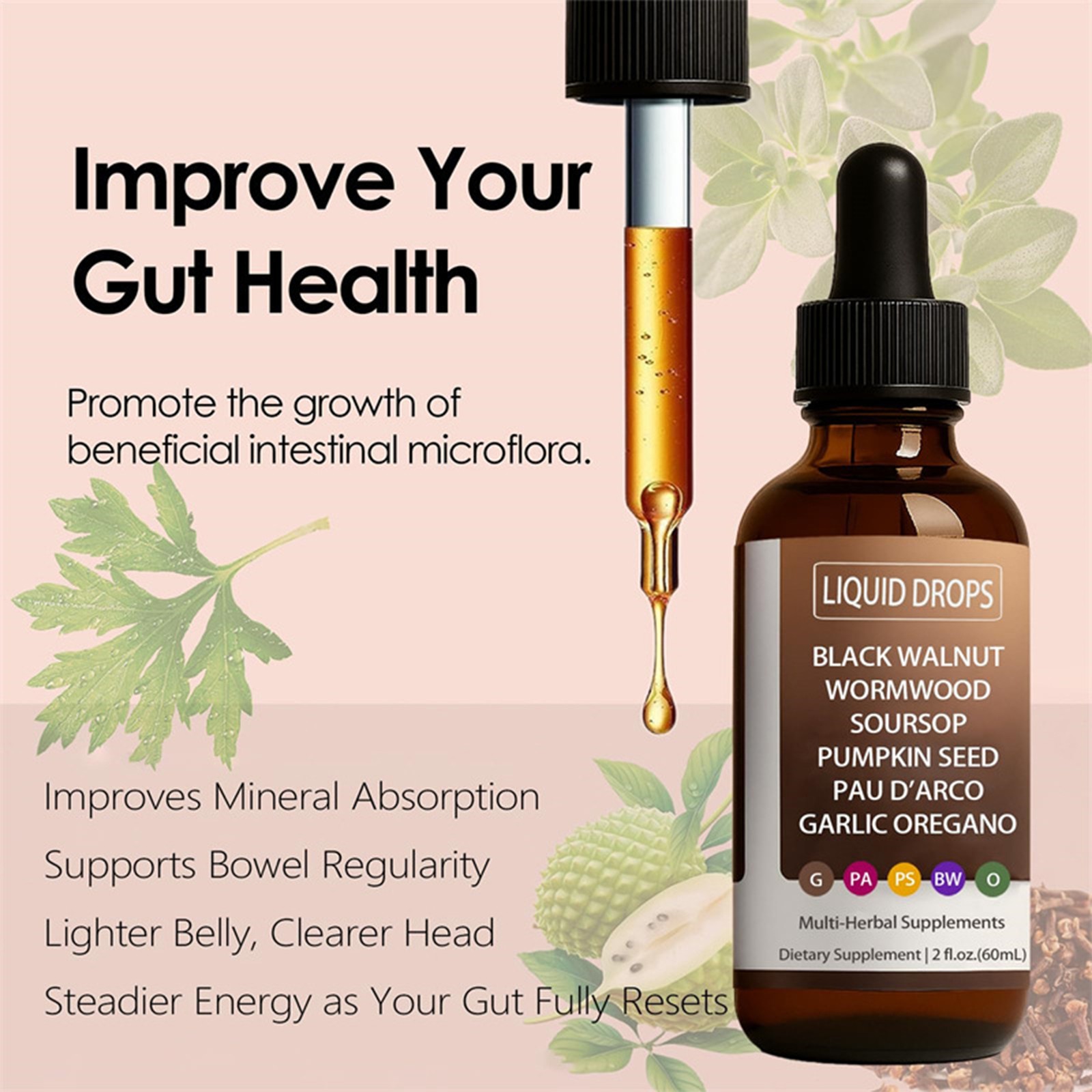 Improved Nutralis Black Walnut Wormwood Gut Cleans Digestive Health Supplement D