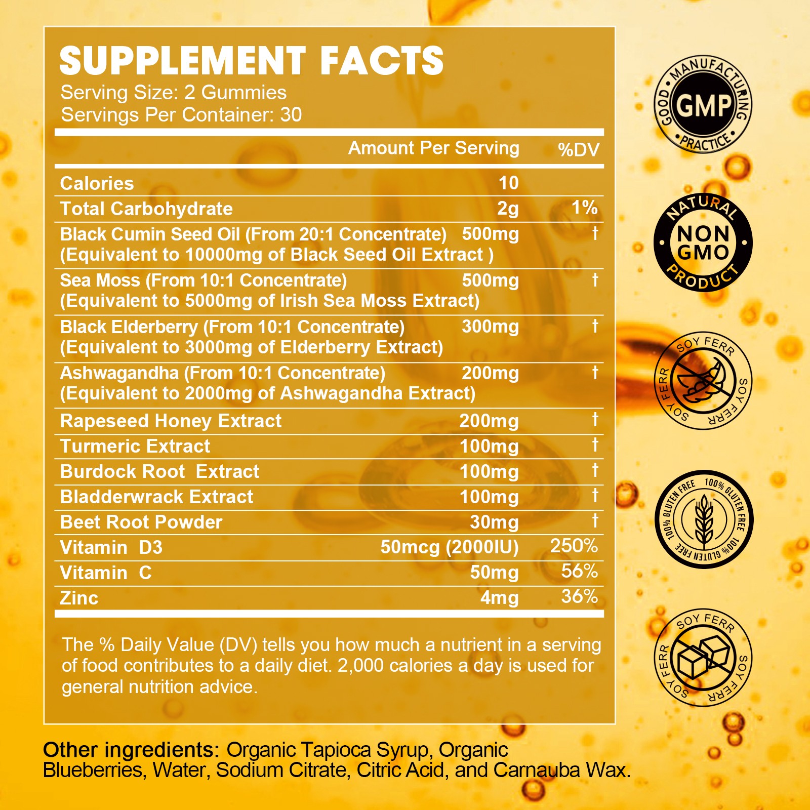 12-IN-1 Black Seed Oil Gummies Support Immunity, Joints, Digestion, Hair Growth