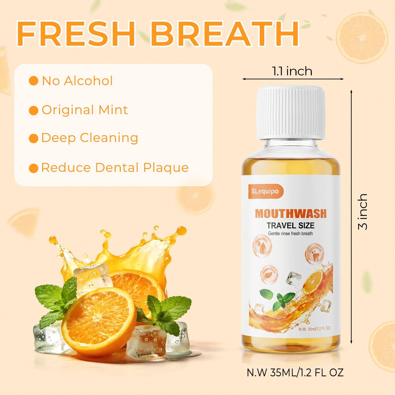 Travel Mouthwash Bulk Mini 1.2 Fl Oz (Pack of 10), Orange