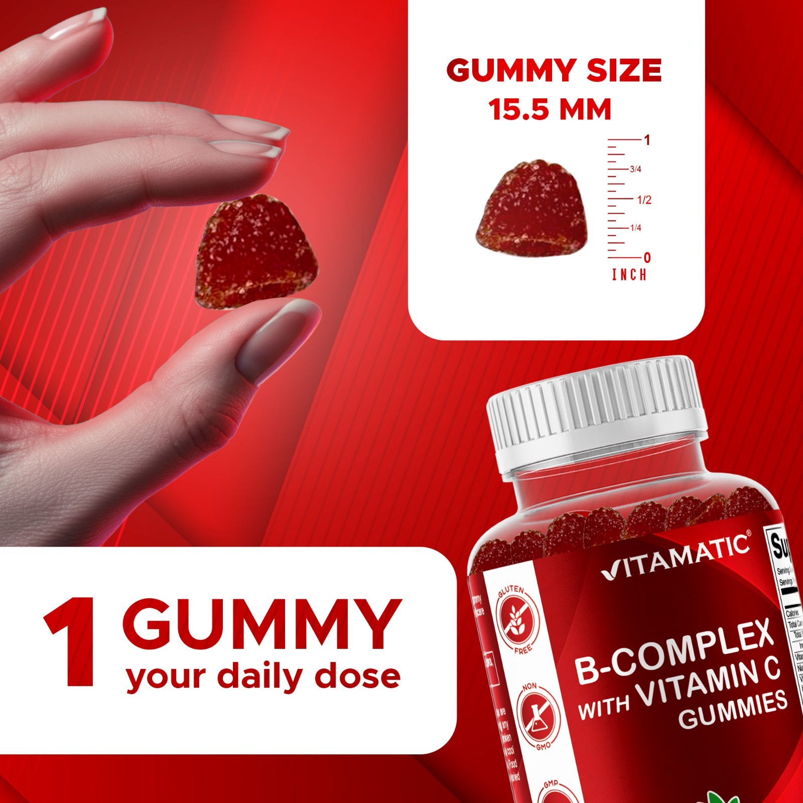 Vitamatic Vitamin B Complex Gummies with Vitamin C & Inositol – 60 Gummies