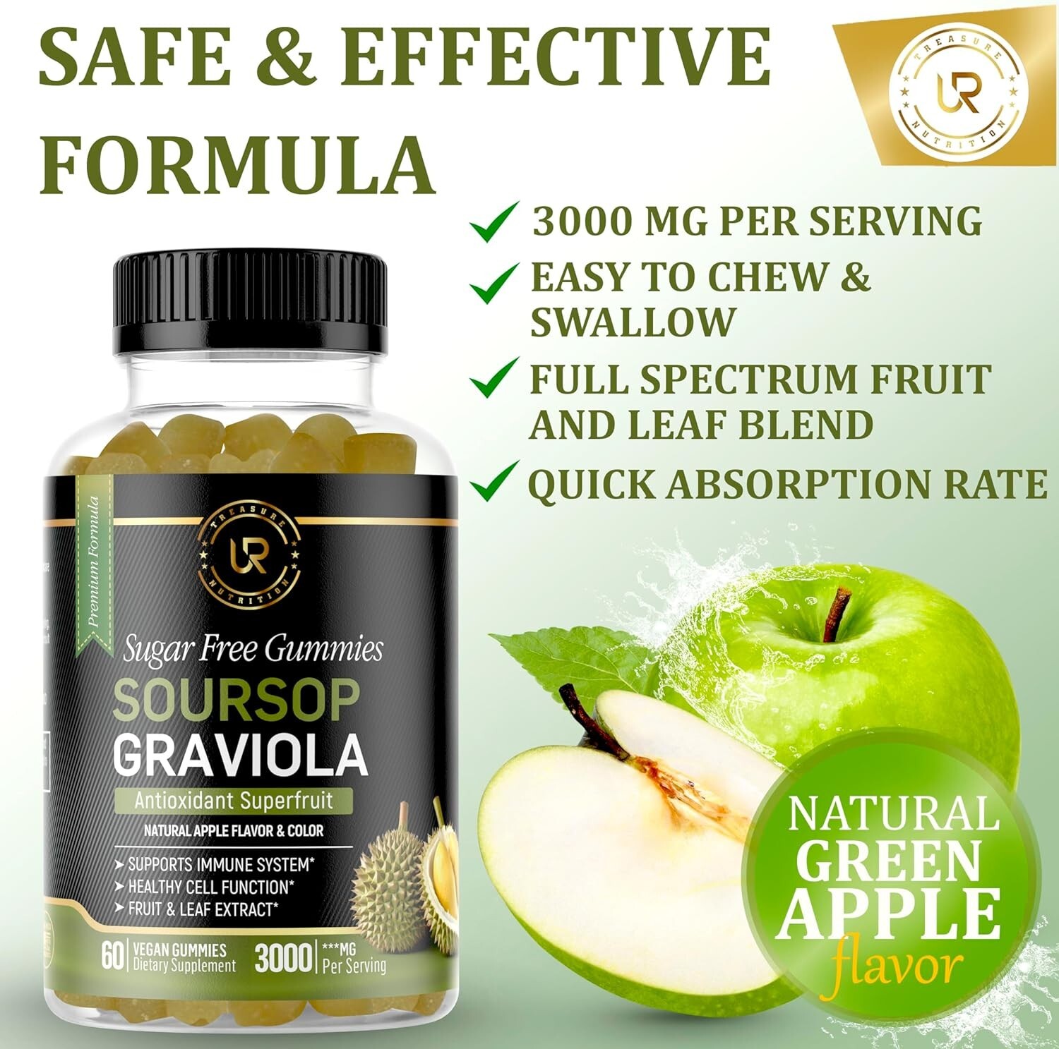Soursop Leaves & Soursop Fruit Gummies Sugar Free – 3000mg Graviola Extract