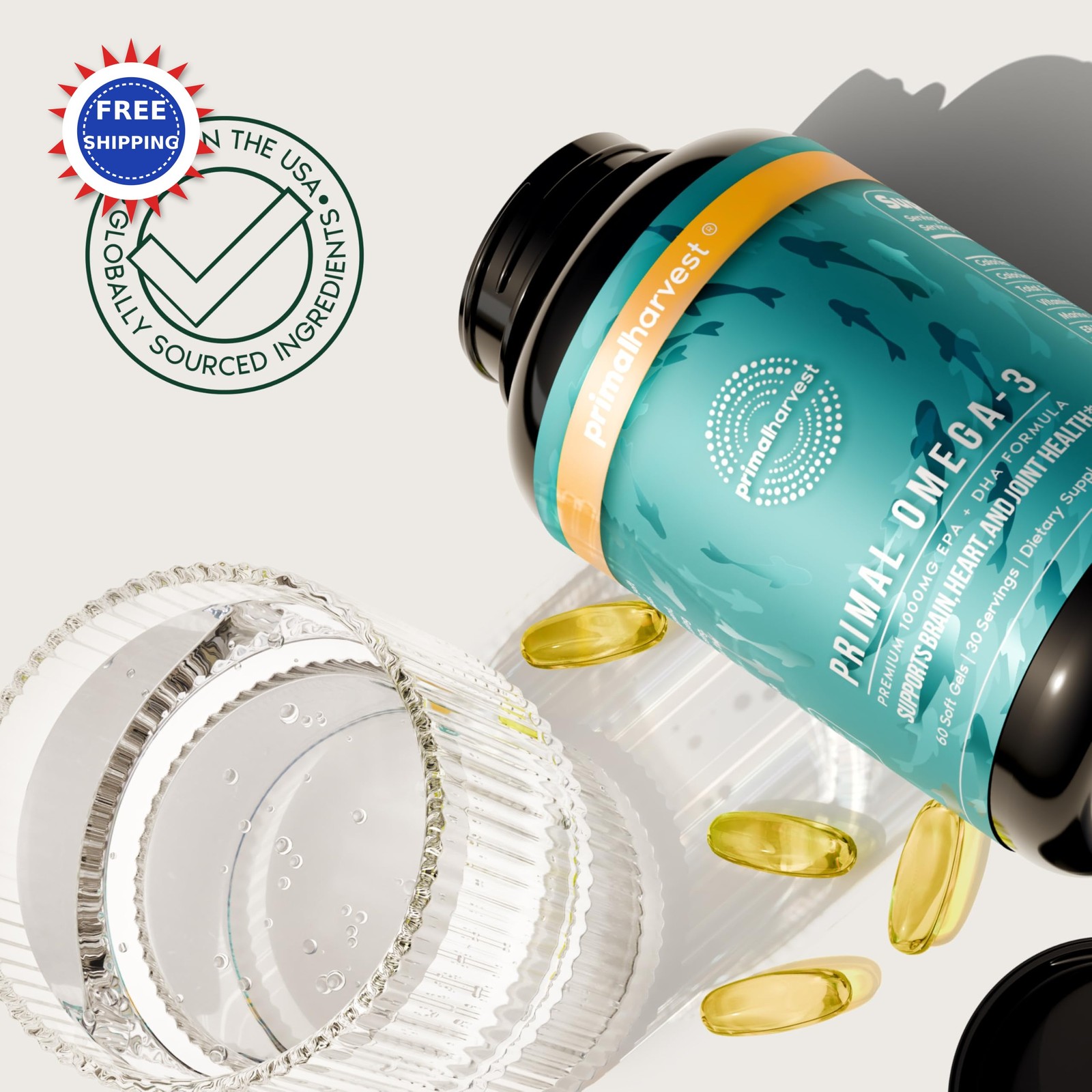 Omega 3 Fish Oil Supplements 1000mg Primal Harvest Servings Soft Gels Capsules