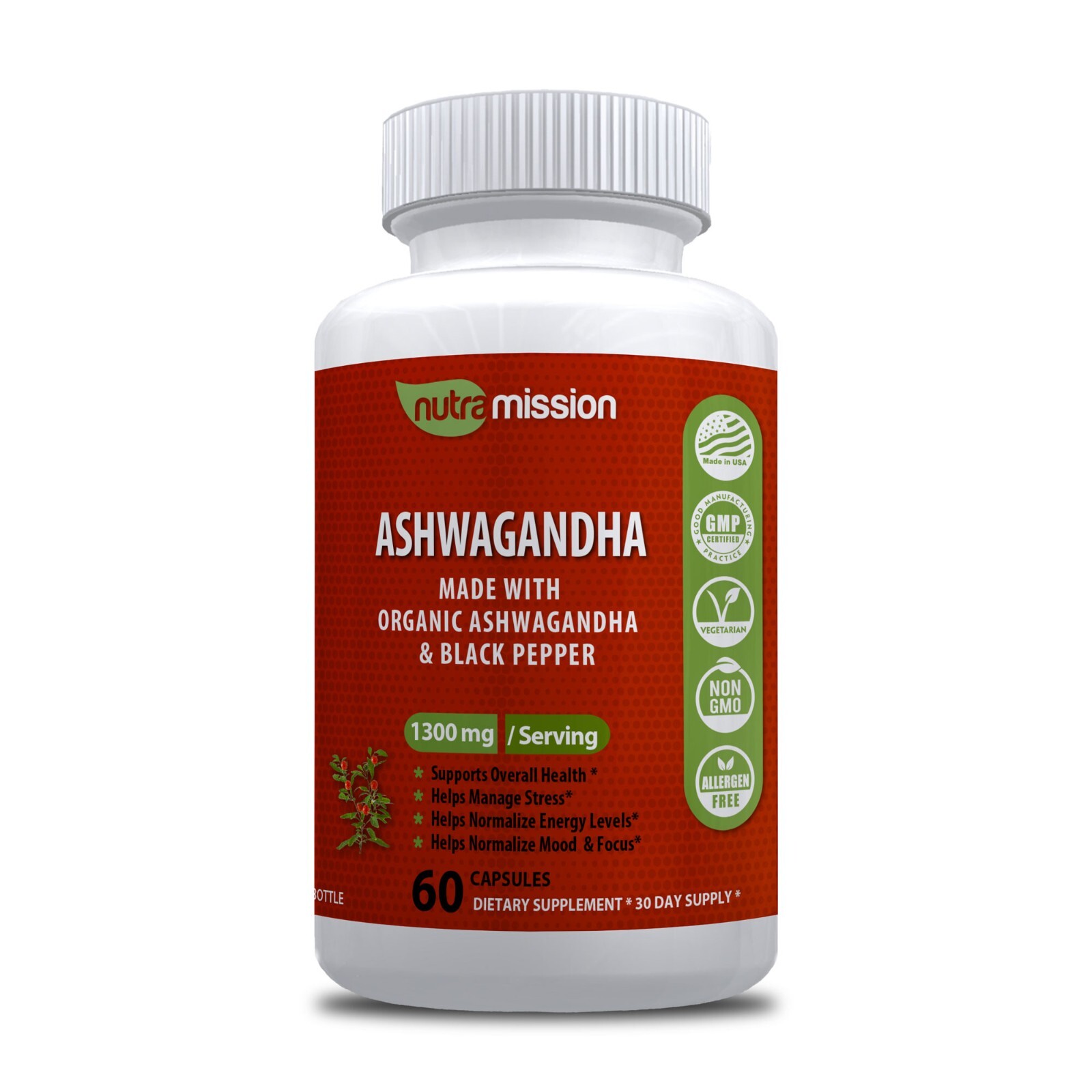 Ashwagandha Capsules 1300mg with Black Pepper-120ct