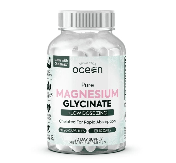 Organics Ocean Pure Magnesium Glycinate with Zinc, 2 PACK, 90 Capsules, Chelated