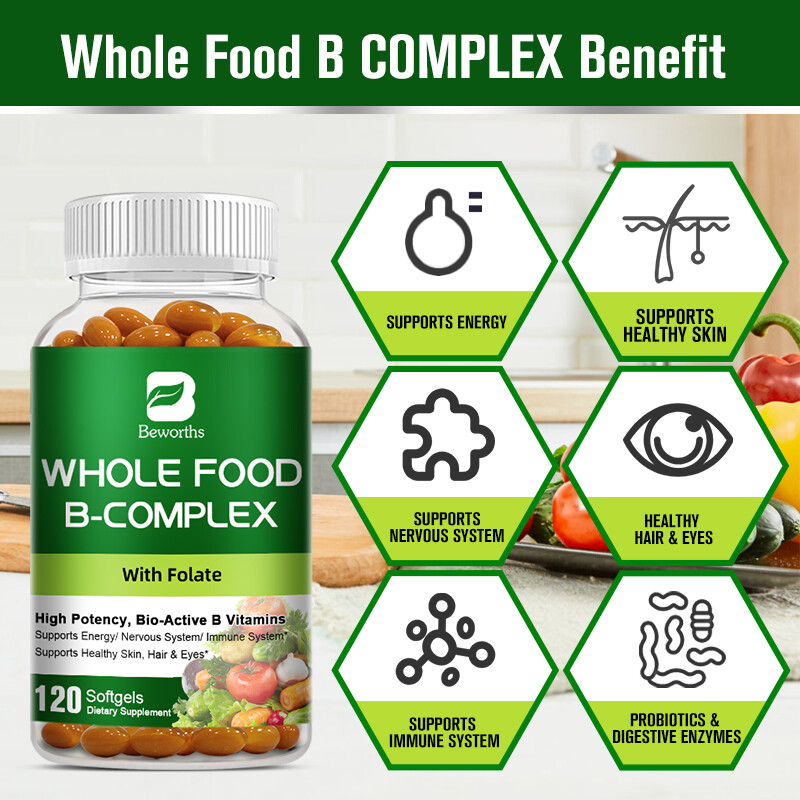 Vitamin B Complex Capsules B1,B2,B3,B5,B6,B7,B9,B12,Immune Support – 120Pills
