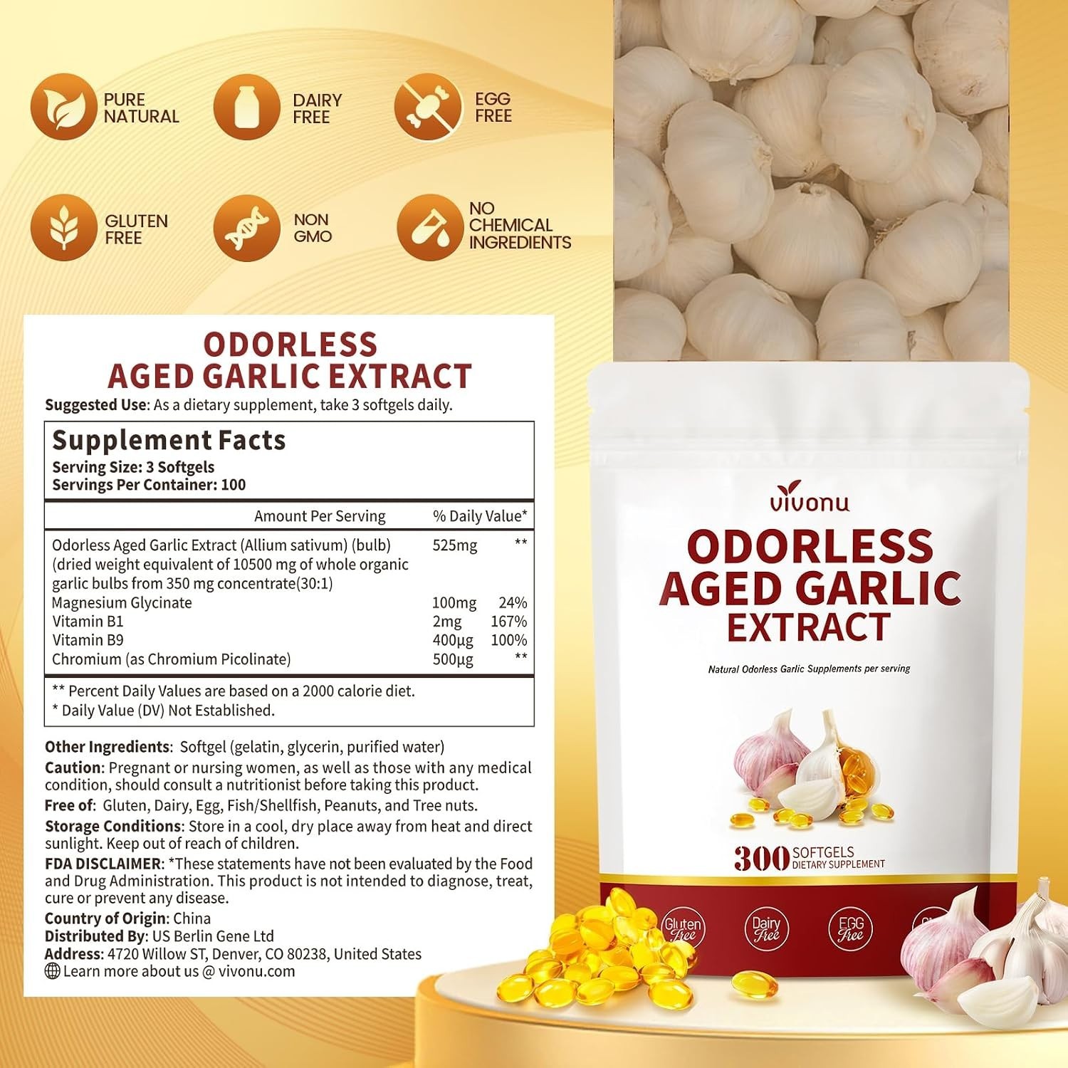 Aged Garlic Extract Odorless Energy 300 Softgels Ajo Envejecido Ajo Sin Olor