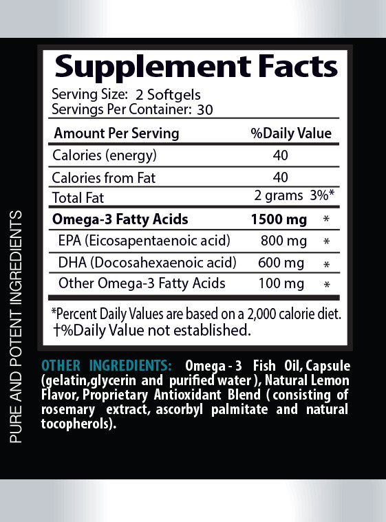 Natural Fish Oil Omega-3 6 9 1500mg – From Norway NON-GMO – 1 Bottle 60 Softgels