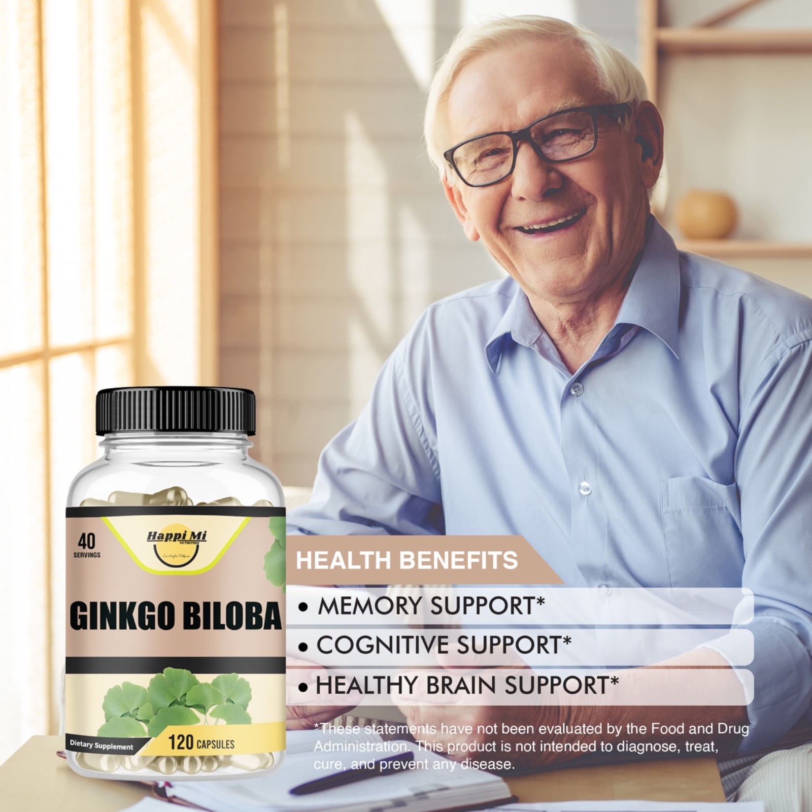 Ginkgo Biloba Organic 1800mg Per Serving, 120 Veggie Capsule
