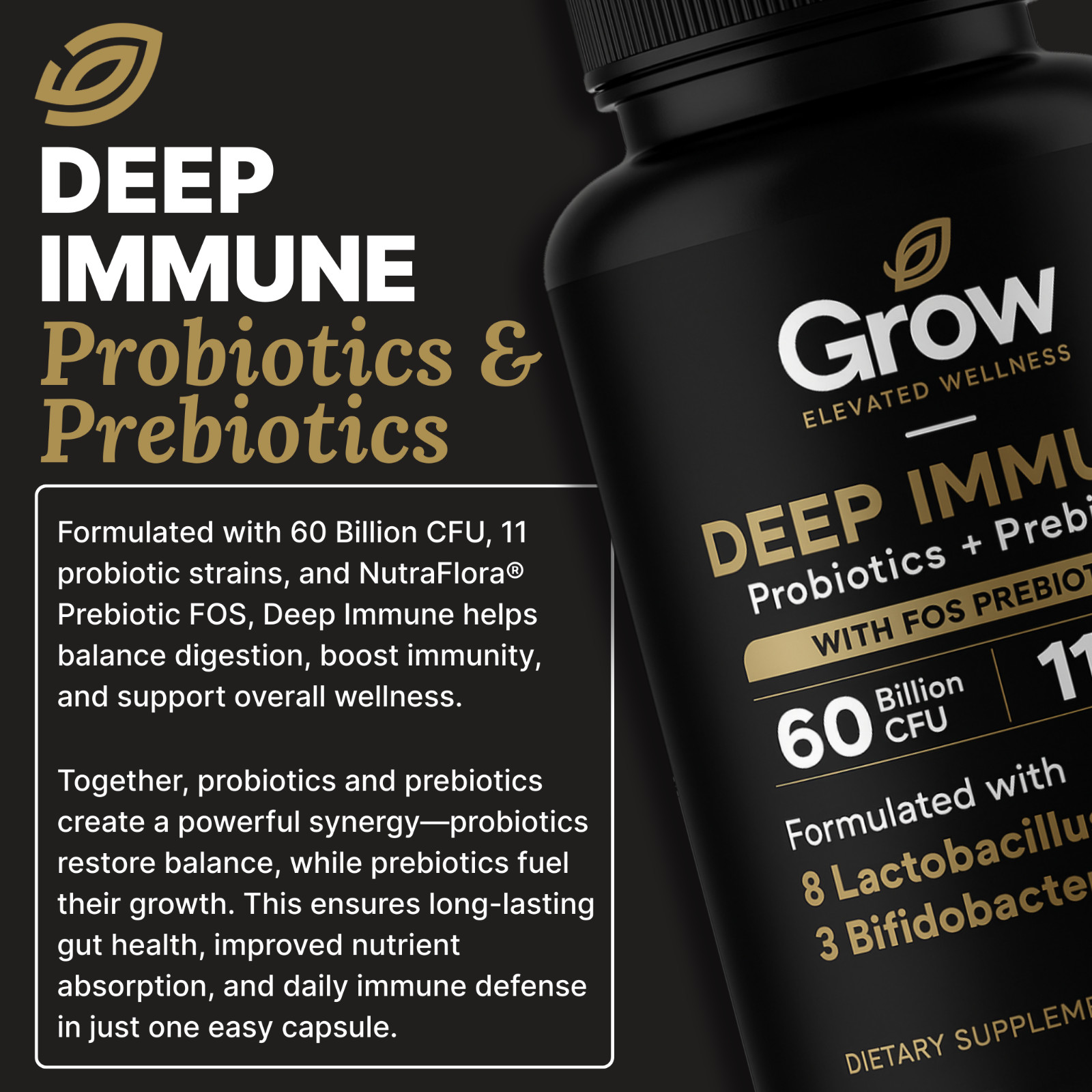 Grow MegaSporeBiotic Deep Immune Probiotics + Prebiotics with FOS, 60 Billion
