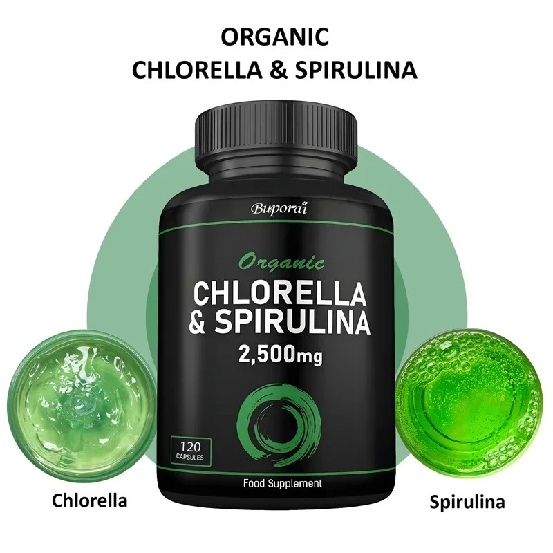 Organic Chlorella & Spirulina 2500mg 120pcs,Detoxification, Energy Replenishment