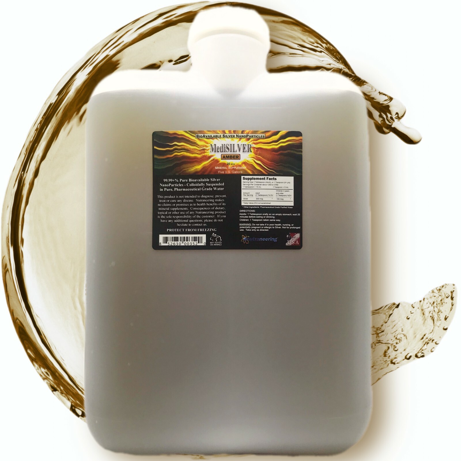 MediSILVER® AMBER Immunity Booster Traditional Colloidal Silver AgNP: 5 Gallons
