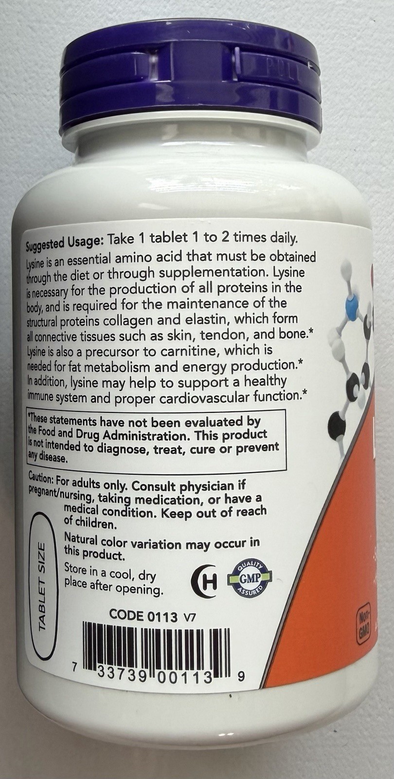 NOW Foods Supplements L-Lysine Hydrochloride 1,000 mg Double Strength 100 Tablet