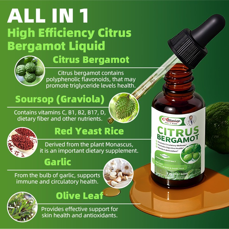Organic Citrus Bergamot Bergamia Extract 1000 mg Liquid Drops 60ml×2 w/ Soursop