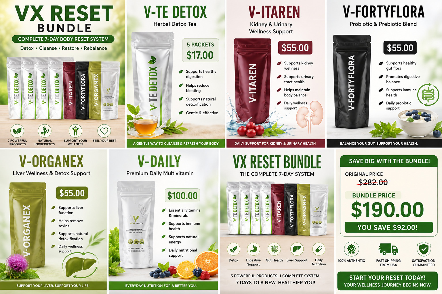 VX Reset Bundle | 7-Day Detox & Wellness System | Vital Health | 5 Products