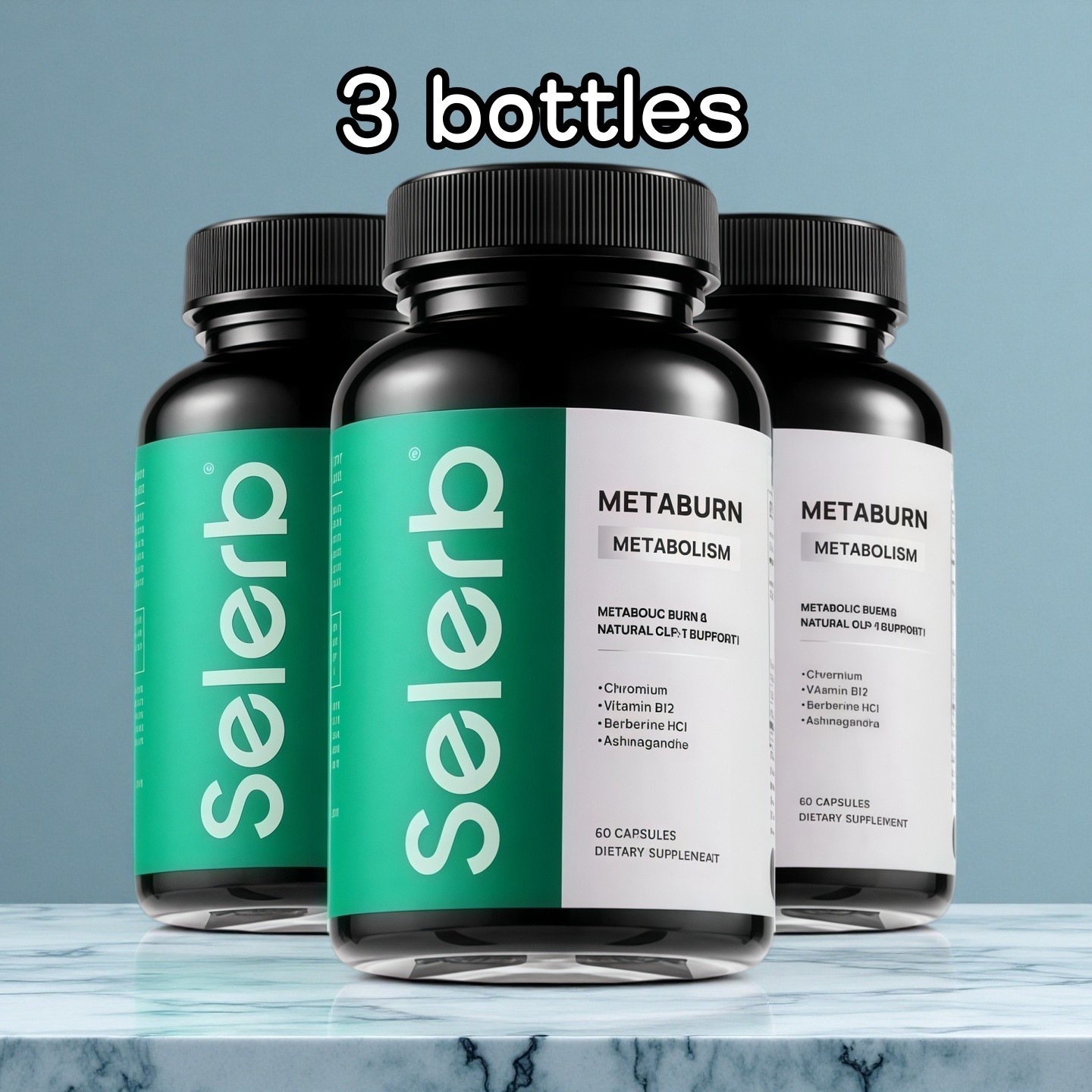 Selerb 3PCS Metaburn-Chromium, B12 & Berberine HCl 60 Caps for Nutrient Support