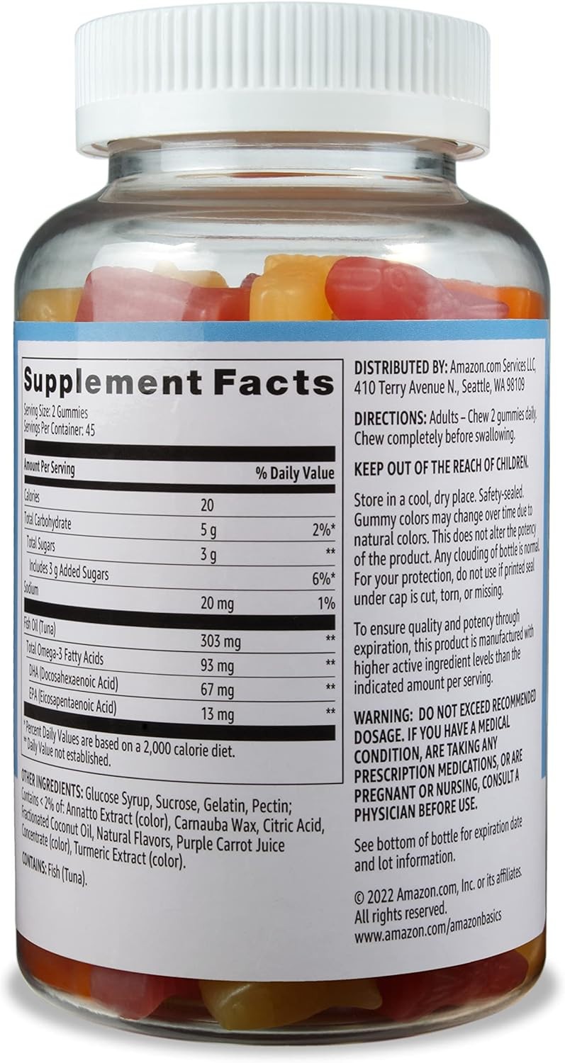 Amazon Basics Fish Oil 303mg Omega-3 Soft Chew Gummies 90 Count
