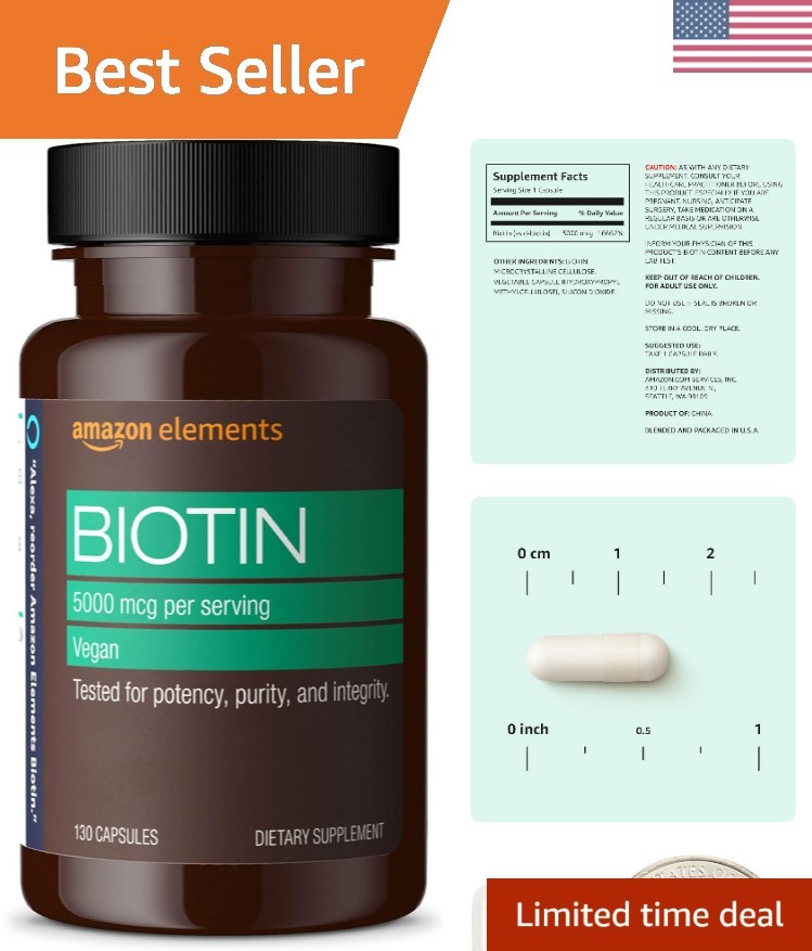 Biotin 5000 mcg for Hair, Skin, and Nails, 130 Capsules, 4 Supply Packaging …