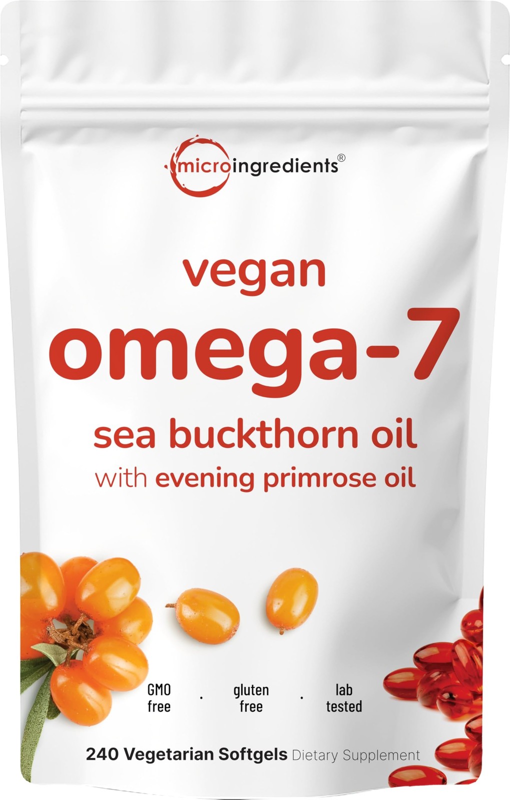 Vegan Omega-7 Sea Buckthorn Oil, 240 Vegetarian Softgels | 2-in-1 with Evenin…