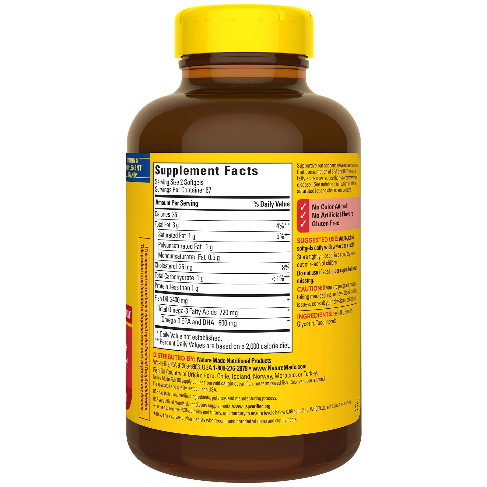 Nature Made Fish Oil 2400mg Omega 3 Softgels 134 Count