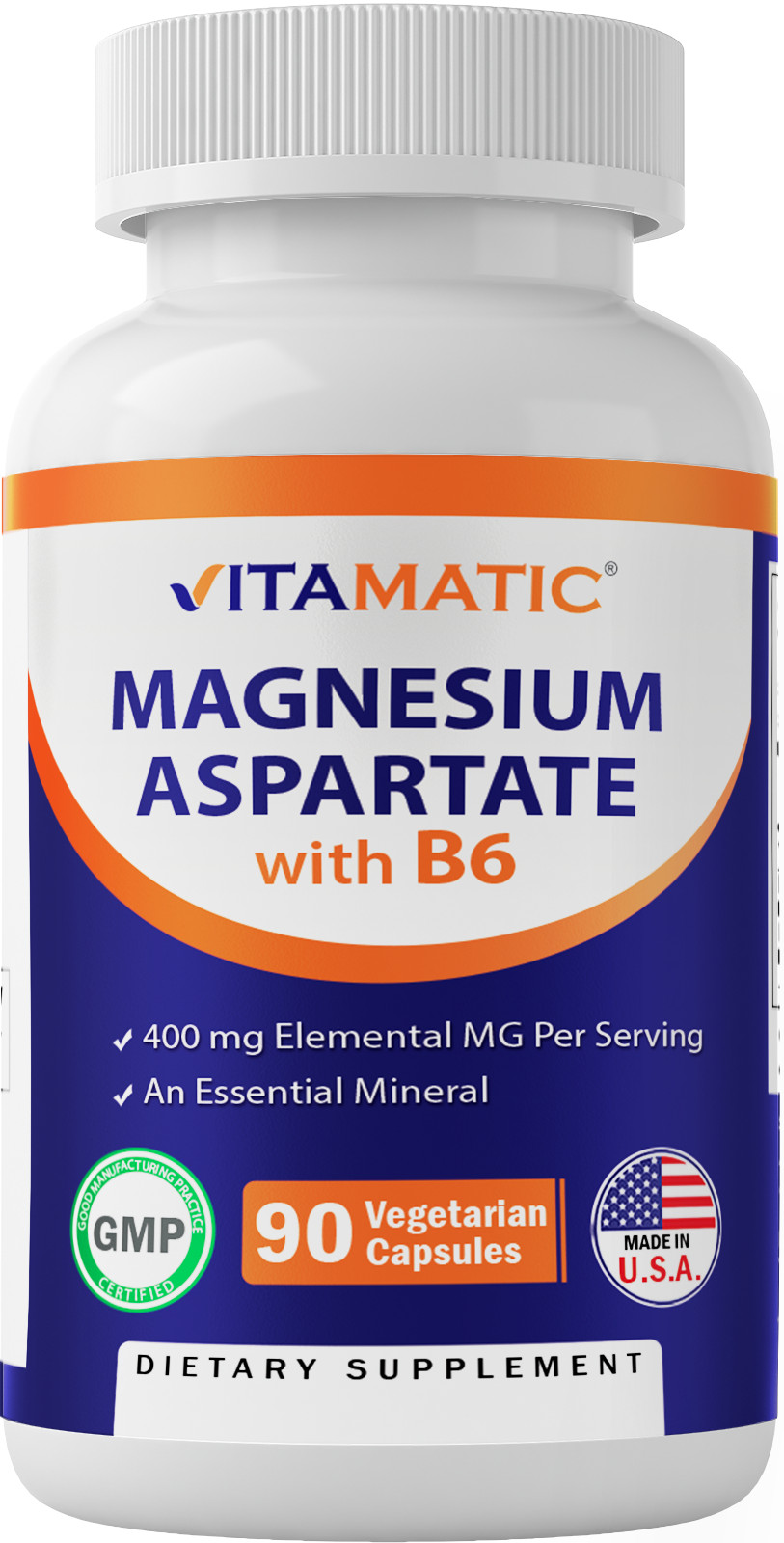 Vitamatic Magnesium Aspartate 400mg per Serving – 90 Vegetarian Capsules – Added