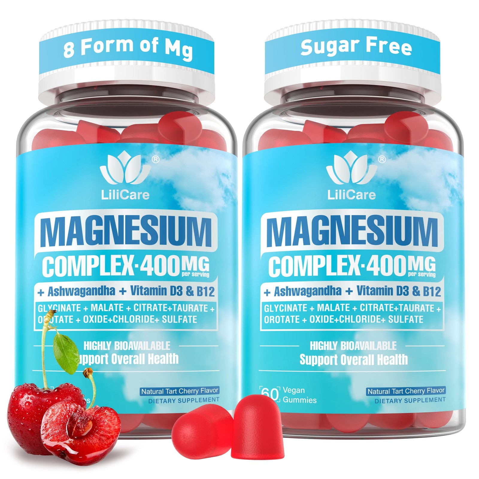 Magnesium Complex Gummies for Women Men 400mg, 8 Forms 60 Count (Pack of 2)