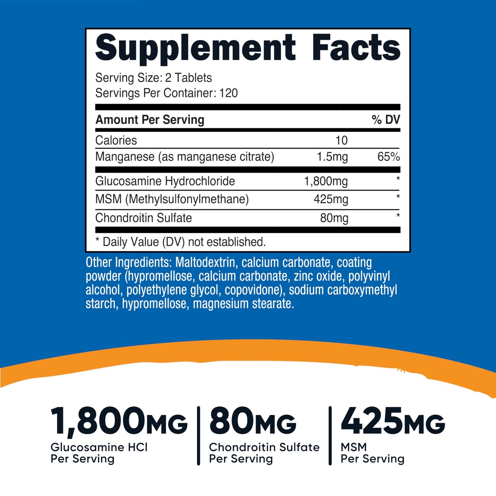 Glucosamine 1800mg with Chondroitin & MSM – 240 Tablets, GMO-Free, Gluten Free