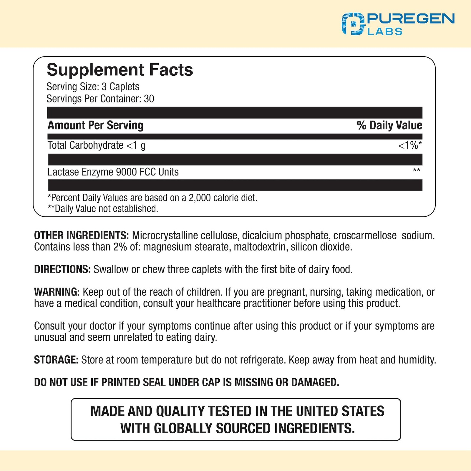 Puregen Labs Dairy Relief Natural Fast Acting Lactase Enzyme 3000 FCC, Lactos…