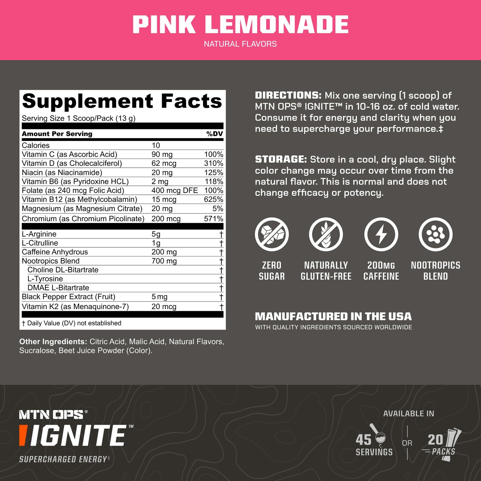 MTN OPS Ignite Energy Drink Powder, Gluten Free Nootropic Supplement Drink Mi…