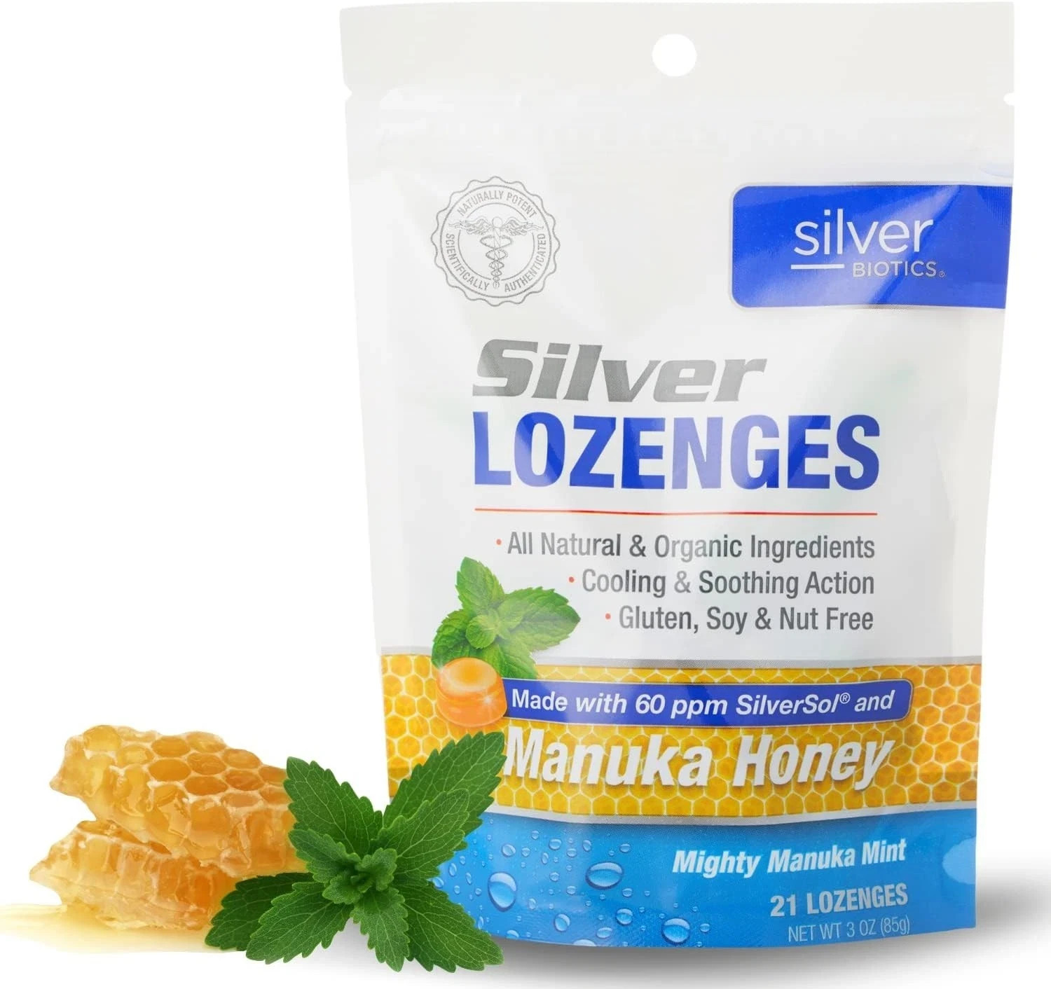 American Biotech Labs Silver Mighty Manuka Mint 21 Lozenges Each (Pack of 6)