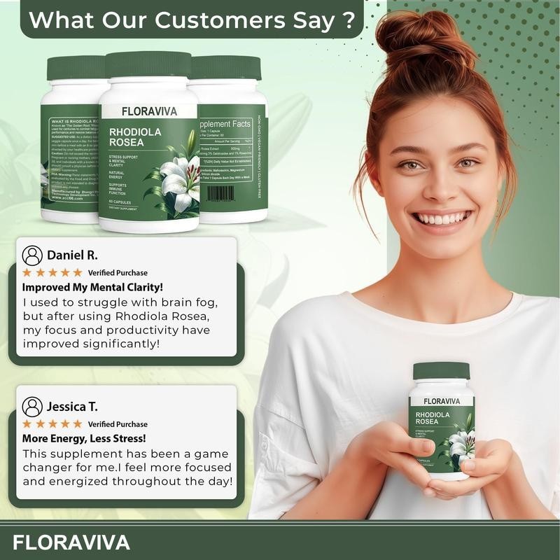 Rhodiola Rosea 500mg by Floraviva – 60 Vegan Capsules for Stress, Energy*