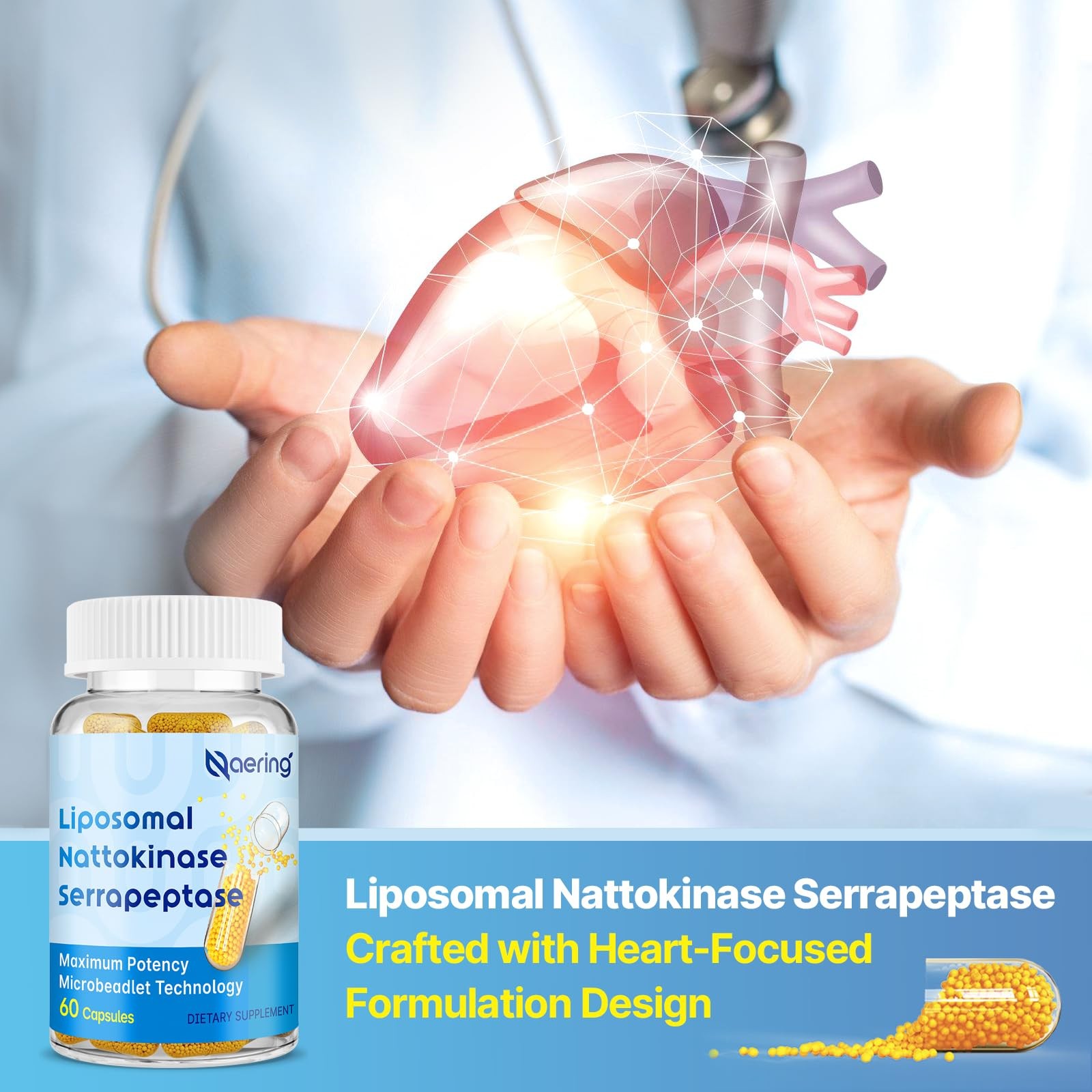 Liposomal Nattokinase 12,000 FU Serrapeptase 60 Count (Pack of 2), Yellow