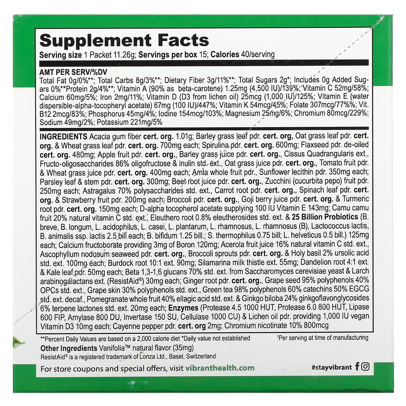 Vibrant Health Green vibrance® Powder – 15 ToGo Packets