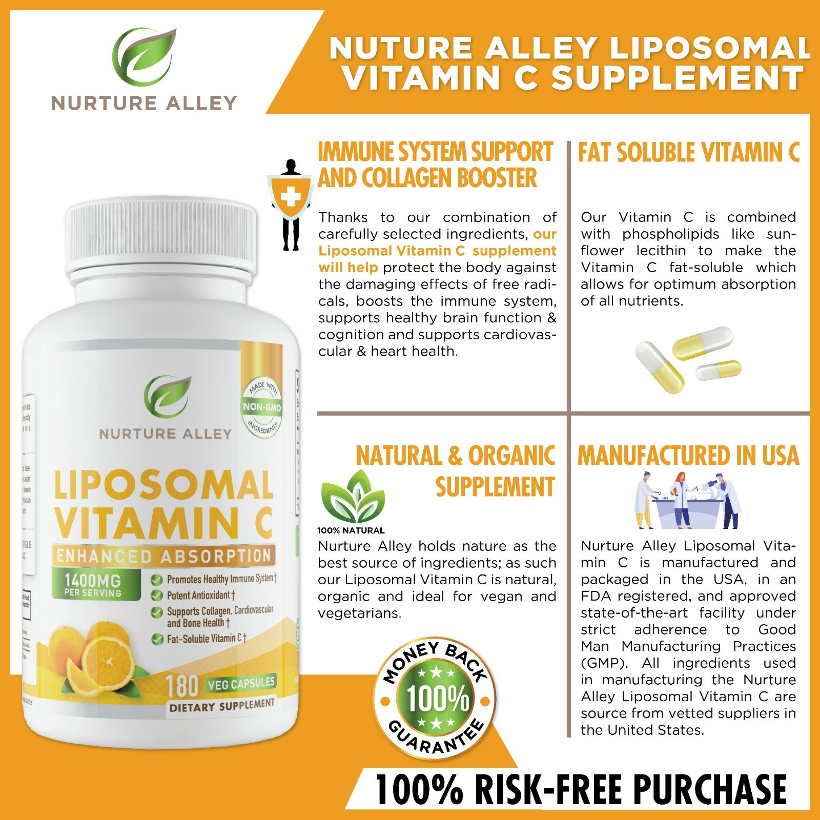 Nurture Alley Liposomal Vitamin C 2100mg- 180 Capsules High Absorption Ascorbic