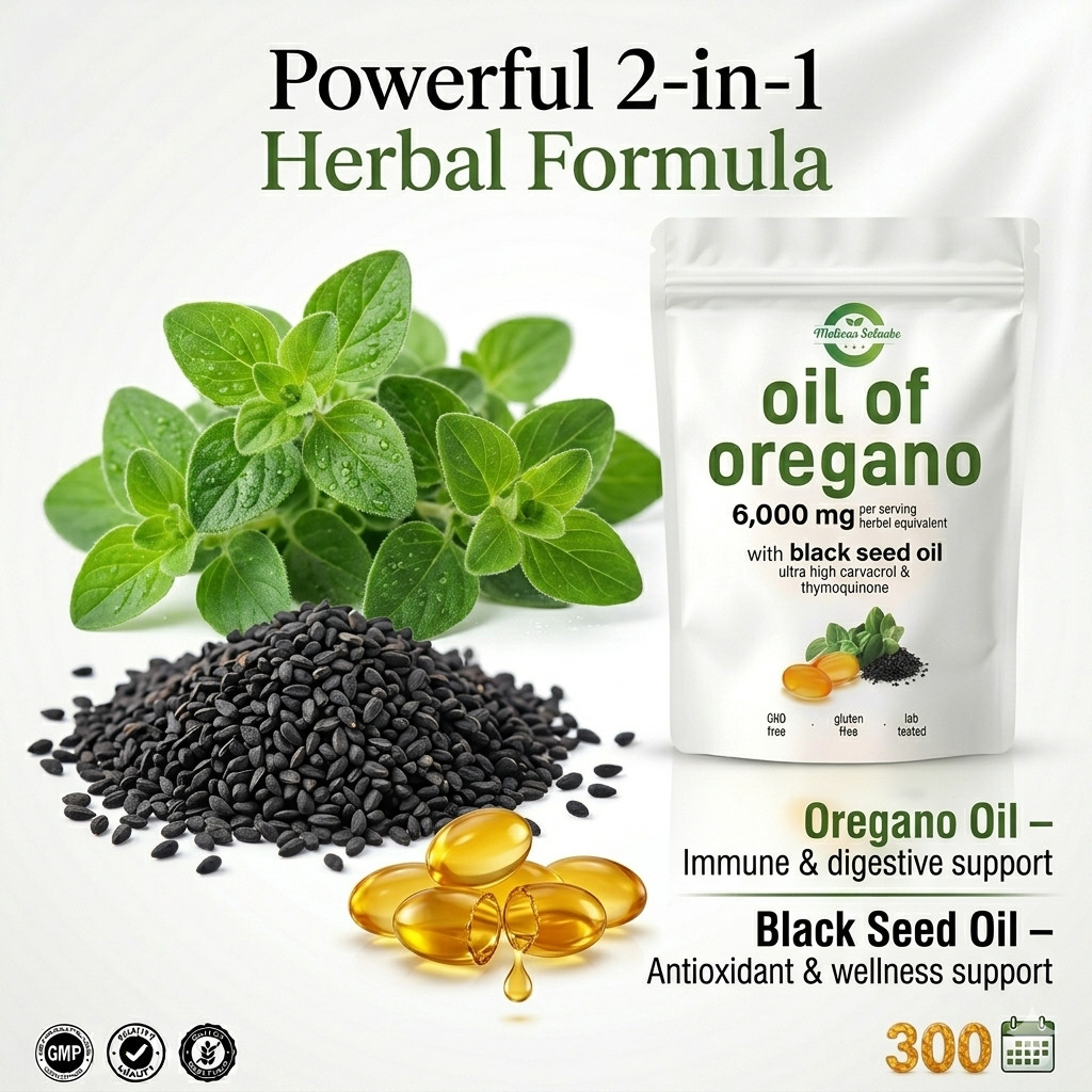 2 in 1 Oil of Oregano & Black Seed Softgels Count with Carvacrol,Immune Support