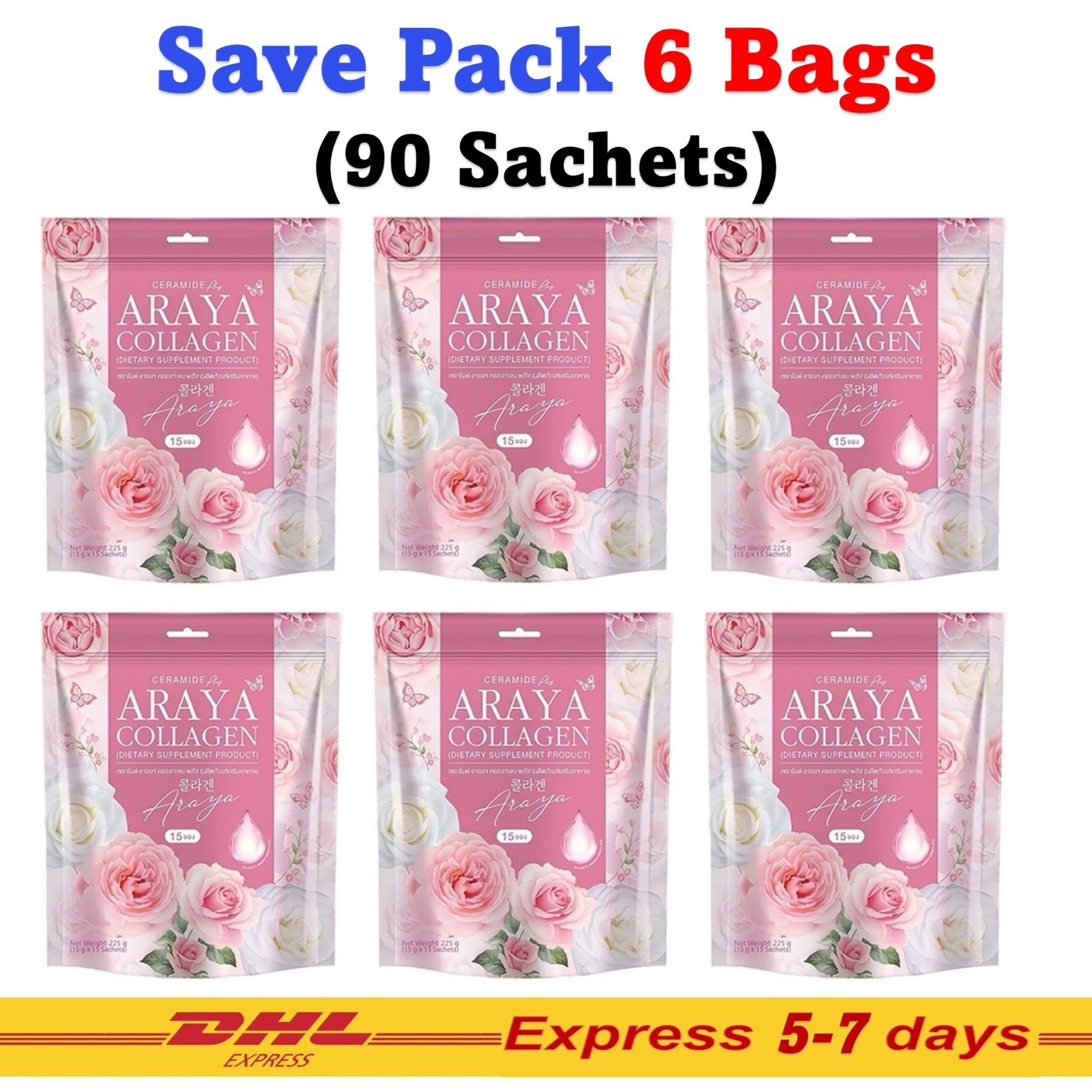 6x Araya Collagen Plus Ceramide Dietary Supplement Drink 15 Sachets