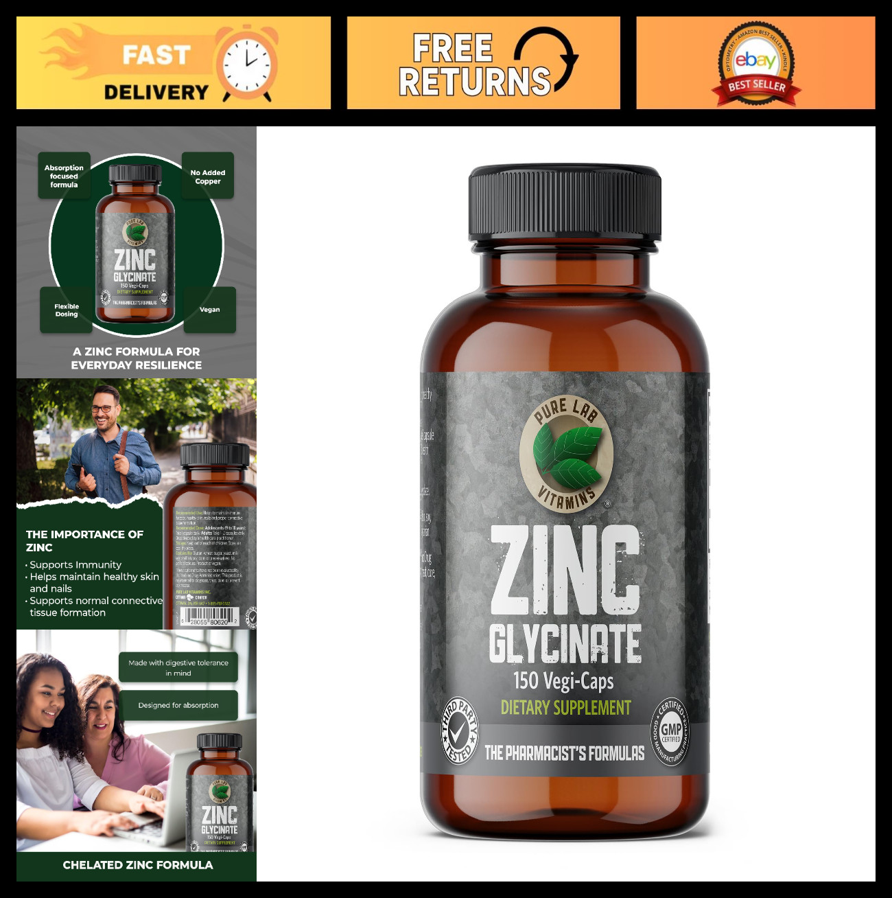 Zinc Glycinate 150 Vegi-Caps – Immune Support, High Absorption, Vegan Friendly
