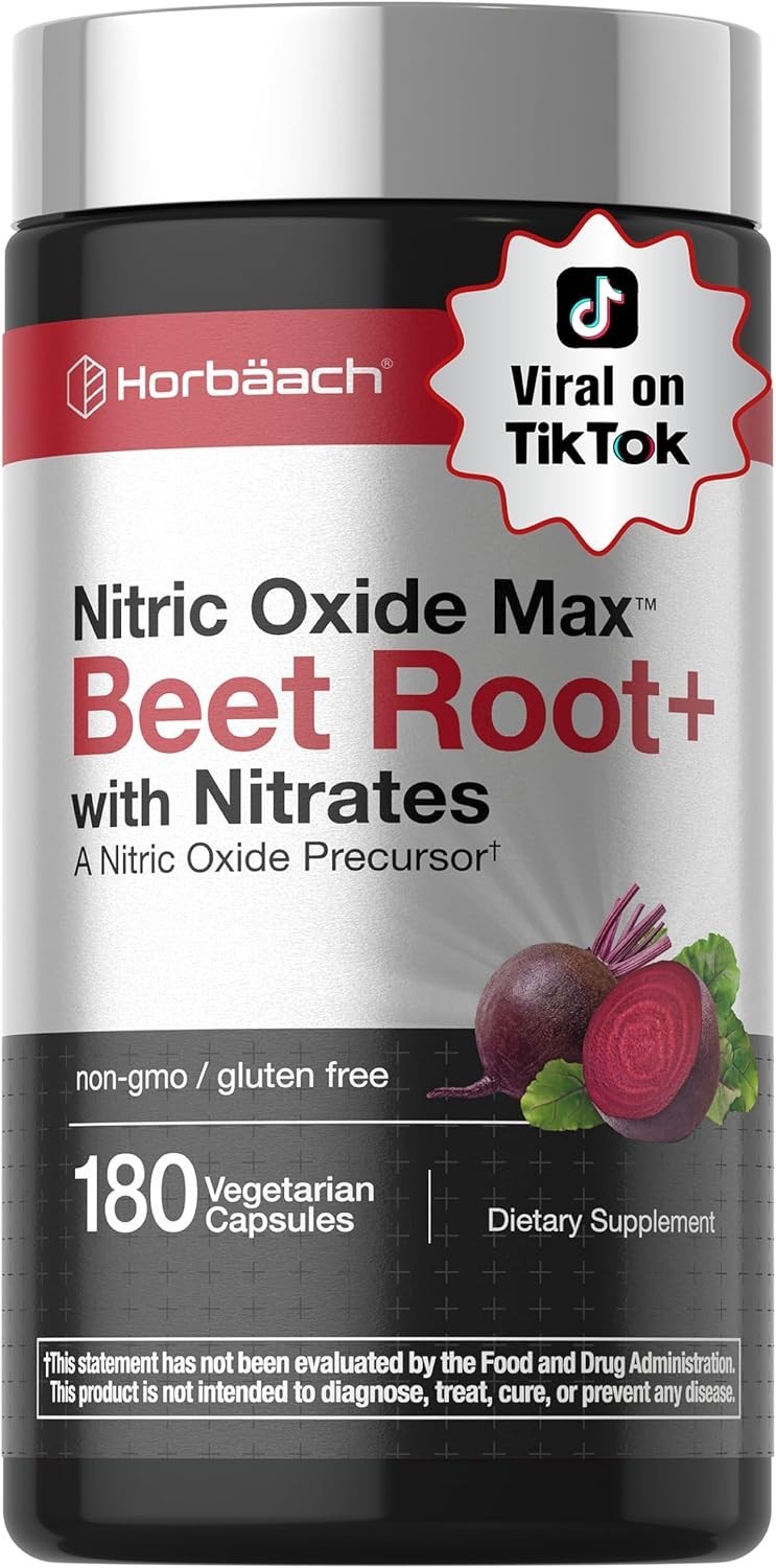 Horbaach Nitric Oxide Max Beet Root Capsules, 180ct, Vegetarian