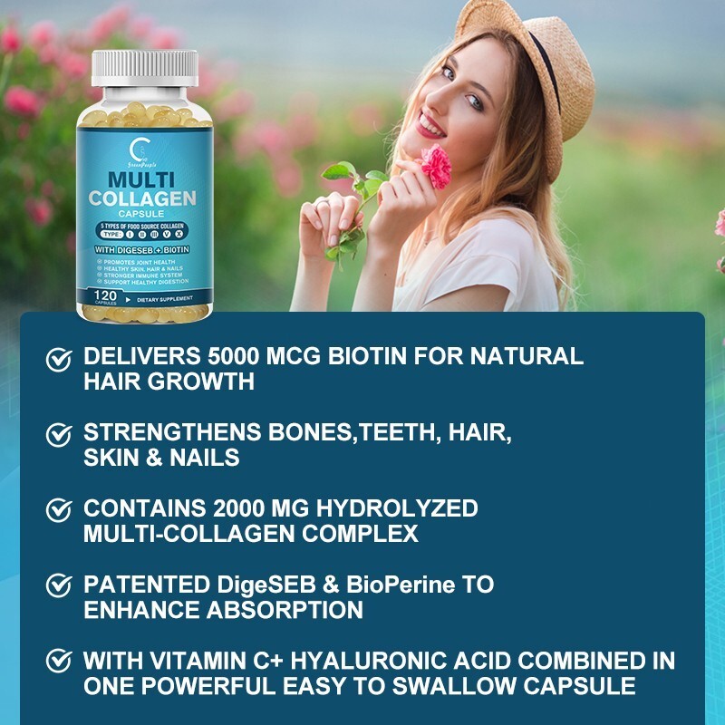 1-5x Collagen Peptides Types I, II, III, V, X 2000mg Pills Anti-Aging Skin 60ct