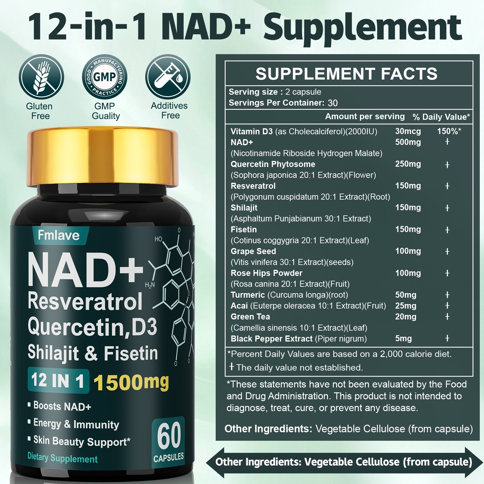 NAD+ Resveratrol Saw Palmetto Men’s Complex 90ct Cellular Energy Prostate Health